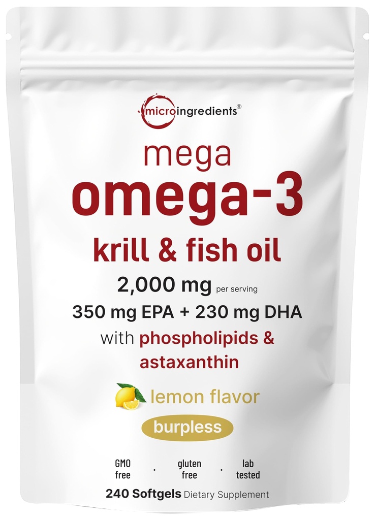 Mega Omega-3 Krill & Fish Oil 2000mg ekvivalentno, 240 Softgels 
