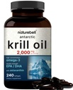 NatureBell Antarktika Krill Oil 2000mg Dopolnilo, 240 Softgels, 3X Jakost Naravni vir Omega-3s, EPA 240mg + DHA 160mg + Astaksantin 800mcg – Brez ribjega pookusa – Merkur Free & Non-GMO