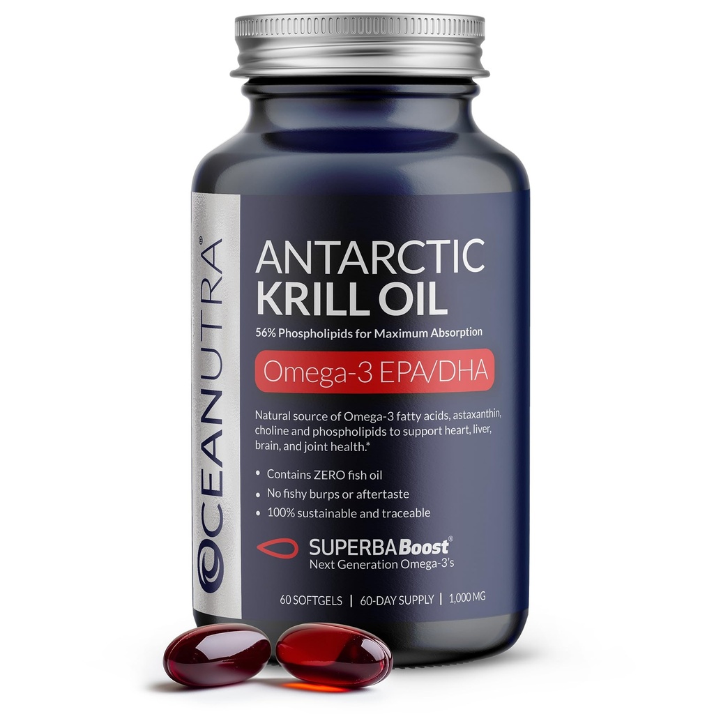 100% Pure Organic Krill Oil 1000mg, 60-dan, Omega 3 dodatek, Najvišja koncentracija 56% Fosfolipidi, Divji ujeti, Trajnostni sledljivi Antarktika Omega 3, Astaksantin, Srce, Brez ribjega olja