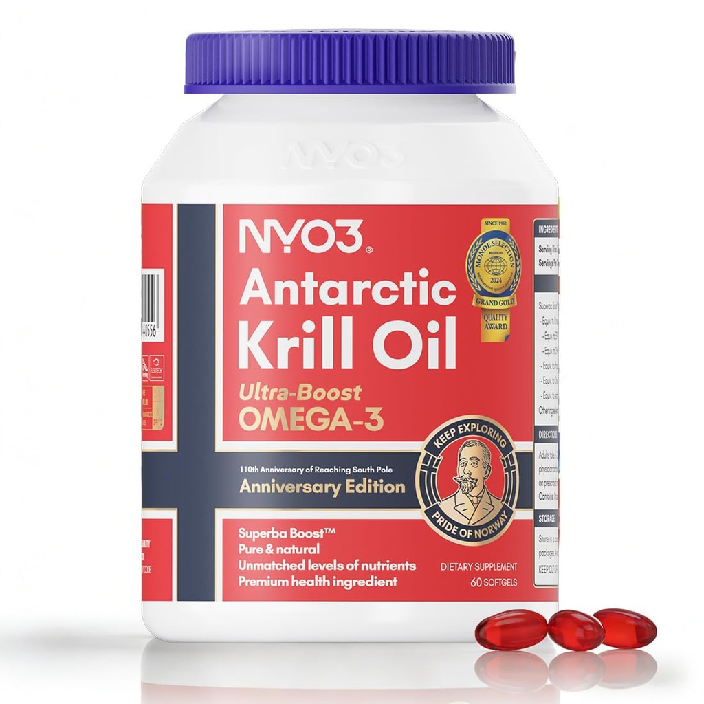 NYO3 Kril olje 1000mg Omega 3 dodatek, 56% Fosfolipidi za 98% Absorpcija, Antarktika Superba Boost Kril olje, visoko EPA & DHA za srce možganov lipid zdravje, brez ribjih ogorkov, 60 Mehkužci