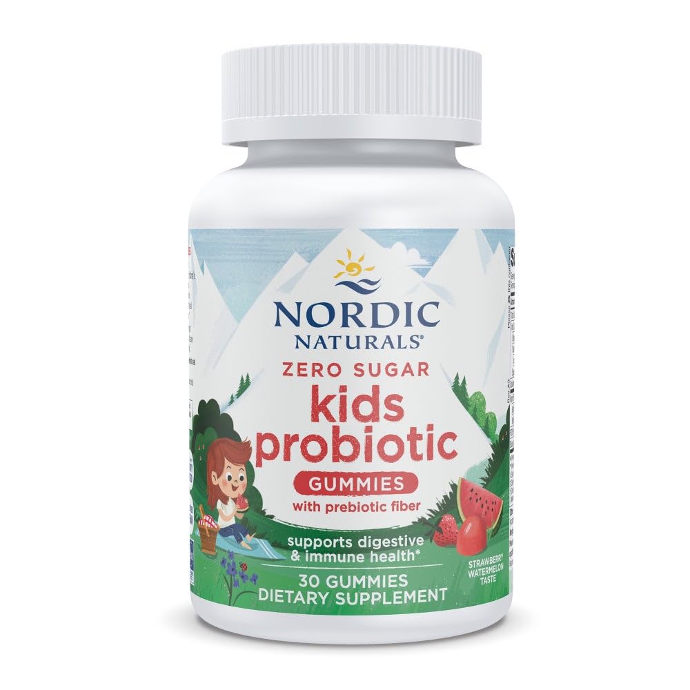 Nordic Naturals Zero Sugar Kids Probiotic Gummies - Jagodna lubenica aroma - 30 Gummies - Podpira Prebavne Wellness & Imuna Health - Non-GMO - Tretja stranka Tested - Vegan - 30 Servinges