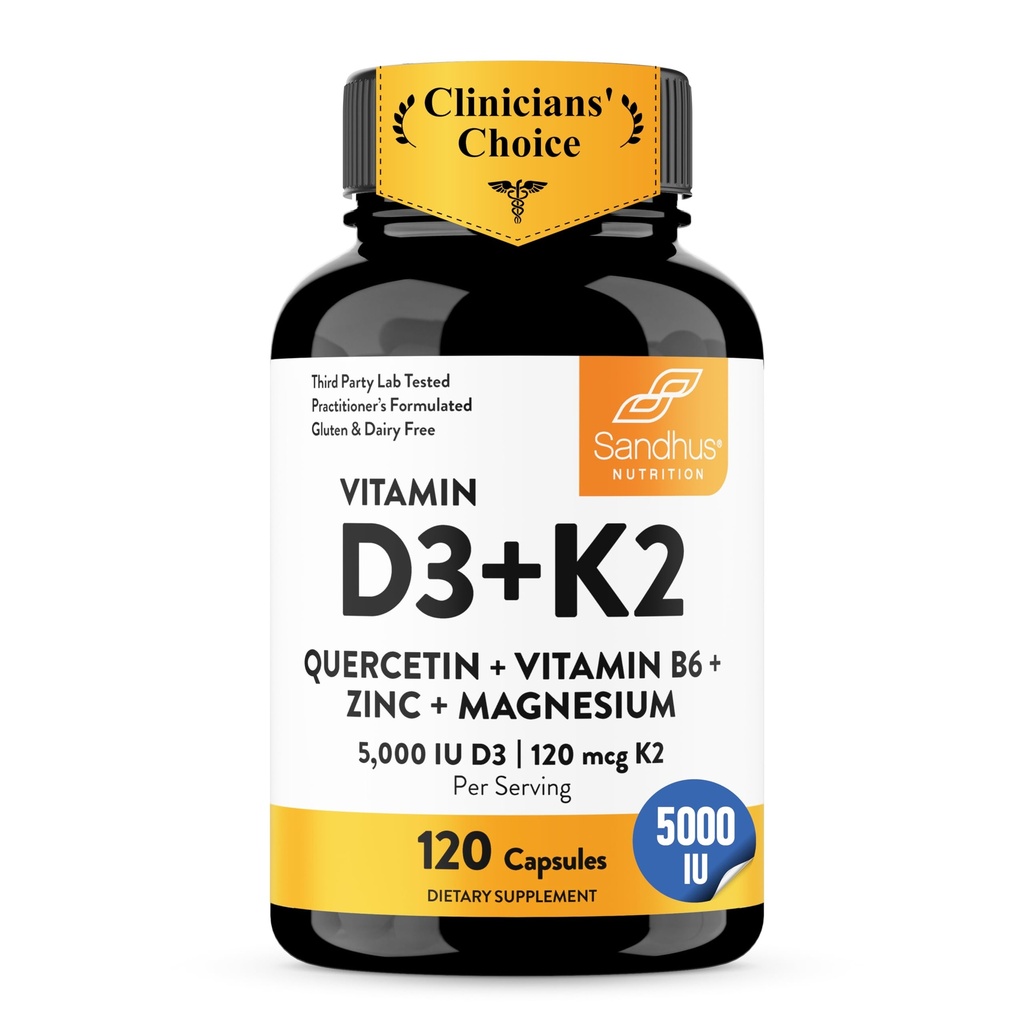 Sandhujev vitamin D3 K2 Magnezij 5000 i.e., 120mcg K2 Kapsule 120 (paket 1) 