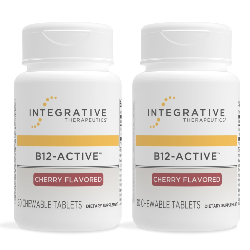 Integrativne terapije B-12 Active, Vitamin B12, Podpira živčno funkcijo*, češnjevo aromo, 30 žvečljive tablete - 2 pakiranji