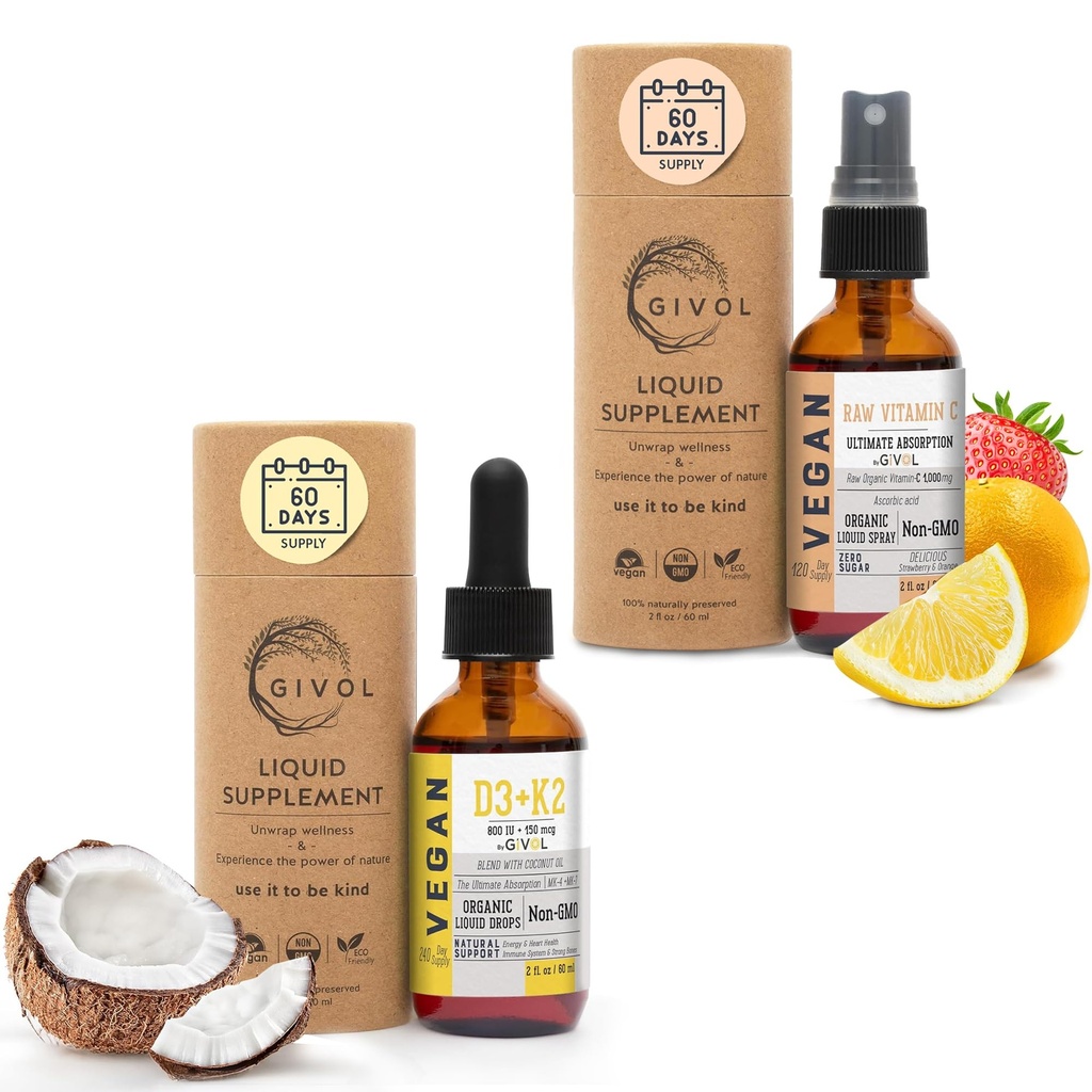 Vitamin D3+K2 Tekoče kapljice (MK4 & MK7) Organsko frakcionirano kokosovo olje in vitamin C Ekstra močna meglica: vsakodnevna absorpcija Tekoči ekstrakt, Essential Protein Support, Optimizira koristi Wellness