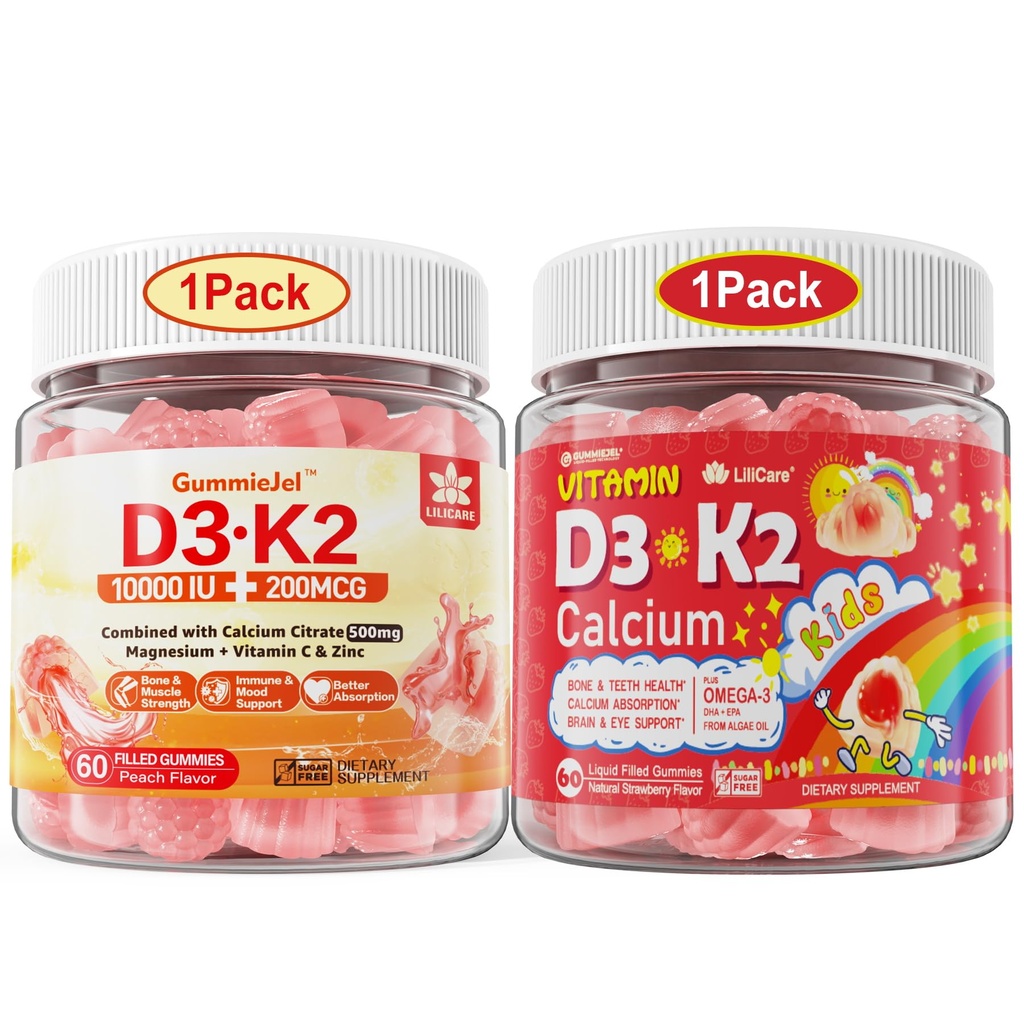LILICARE BUNdle Vitamin D3K2 Gumiji za otroke in D3K2 Gumiji za odrasle