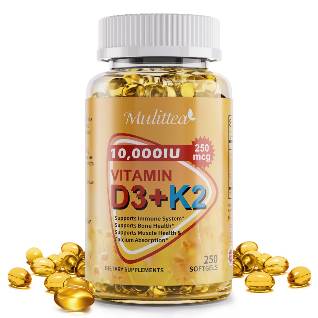 Rastlinsko osnovani D3 K2 Vitamin 10000 i. e. m/ deviški kokos MCT Olje - 200 μg MK7 Vitamin K2, ne-GMO za končno absorpcijo - zdravje kosti, imunskega sistema in srca - enostavno pogoltniti D & K dodatek - 250 kapsul