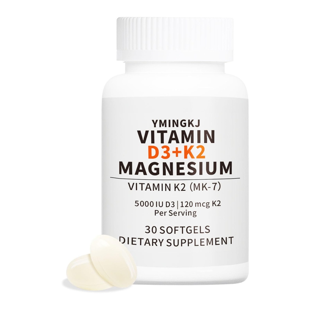 Vitamin D3 K2 5000 i.e. softgels with Magnezij Supplement - & 120mcg MK-7 K2 za zdravje kosti in imuno podporo - Ne-GMO & Gluten-free softgels z MCT Oil- 30 Softgel