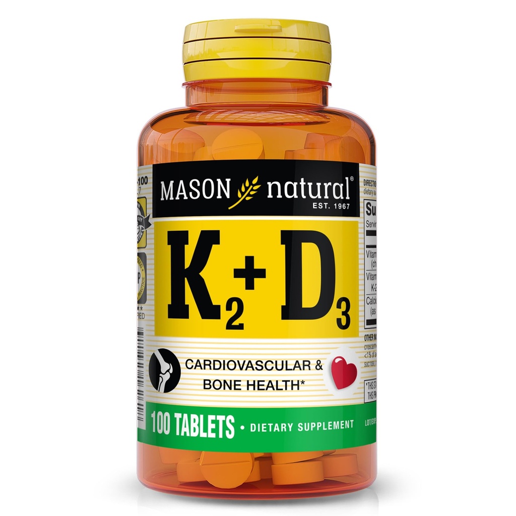 MASON NARAVNI vitamin K2 + D3, 100, dan dobave, s kalcij za normalno podporo kosti in mišic, tablete