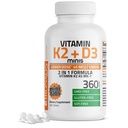 Bronsonov vitamin K2 (MK7) z D3 nižjim odmerkom 45mcg vitamina K2 in 1000 i.e. vitamina D3 Preprosto pogoltniti dnevno vzdrževanje 2 v 1 Formuli Non-GMO, 360 Mini tablet