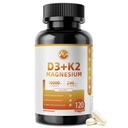 M palčni vitamin D3 K2 z magnezijem, vitamin D3 10000 i.e., vitamin K2 MK-7 240 μg, 6-in-1 K2 D3 dodatek vitamina s quercetinom za kosti, imunološki in moo*d podpora, zelo biološko dostopna, 120 kapsul