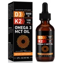 Daiasns Vitamin D3 5000 i.e. & K2 (MK-7) 120 μg 60 ml Kapljice z MCT Oil Omega 3, Tekoči vitamin D3 & K2 dopolnila - 2 meseca dobave -Podpora kosti, zob, razpoloženje in imunski sistem, kalcijeva absorpcija