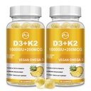 M inch Vitamin D3 K2 Gummies, Vitamin D3 10000IU, K2 (MK-7) 200mcg, 6-in-1 Vitamina D3 con K2 Dodatek z Omega-3 za ženske in moške - kosti, Zobje in imunske podpore, brez sladkorja, 2 paket