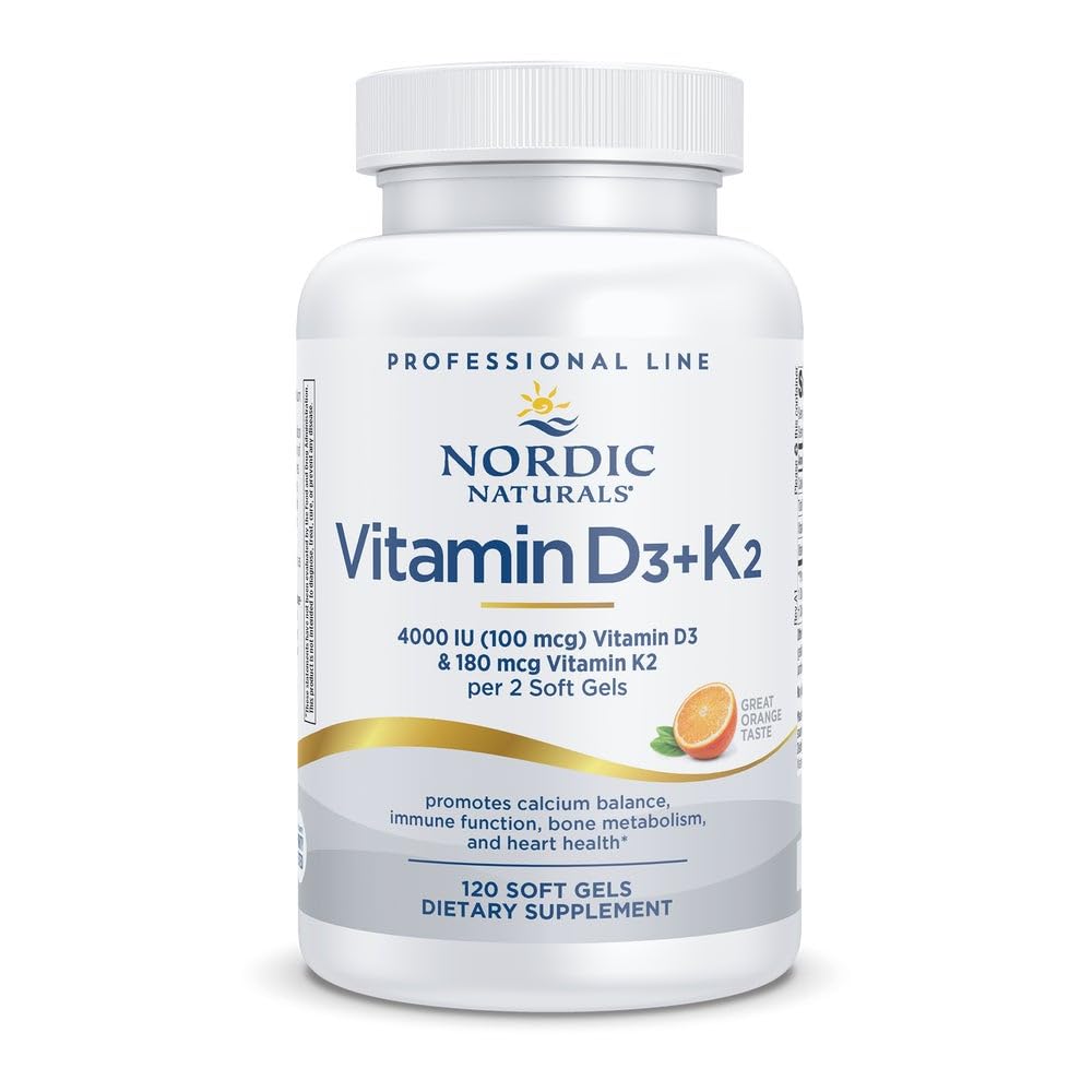 Nordic Naturals Professional Stopnja vitamin D3+K2 dodatek, Orange Flavor - 60 Soft Gels - 4000 i.e. vitamin D3 & 180 μg K2- spodbuja kalcij ravnovesje in imunske funkcije - Non-GMO - 30 Servings