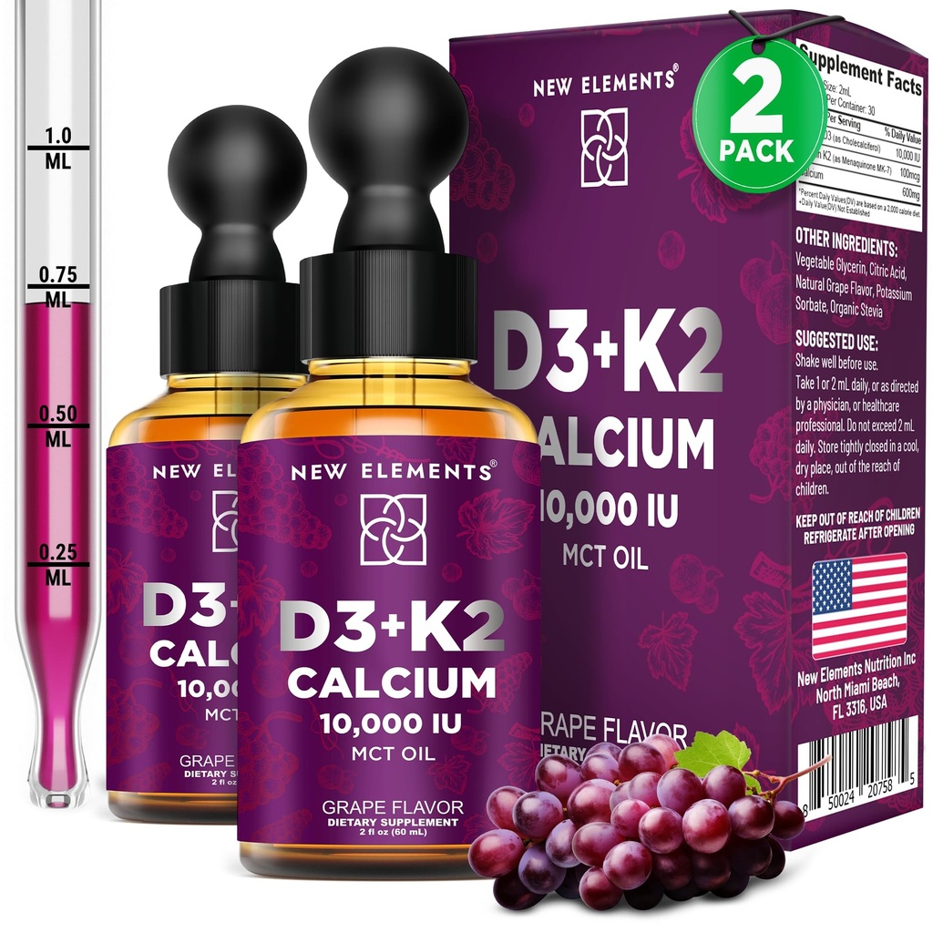 Novi elementi [2 pakiranje] Tekoči vitamin D3 K2 Kapljice s kalcijom za odrasle 