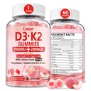 Vitamin D3 K2 Gumies 10000 i.e. s 500mg kalcijevega magnezijevega cinka brez sladkorja ADK+Vitamin B12 Dodatki za ženske in moške kosti, mišice, okus zob - 60 Gumijev - 30 Servingov