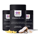 Vitamin D3+K2 s kokosovim oljem - Vegan Vitamin D 5.000 i.e. & MK7 Vitamin K 110mcg za podporo kosti, srca in imunskega sistema, Non-GMO, tretje osebe Tested, Soy Free, Visoka absorpcija 60 Veggie Softgels