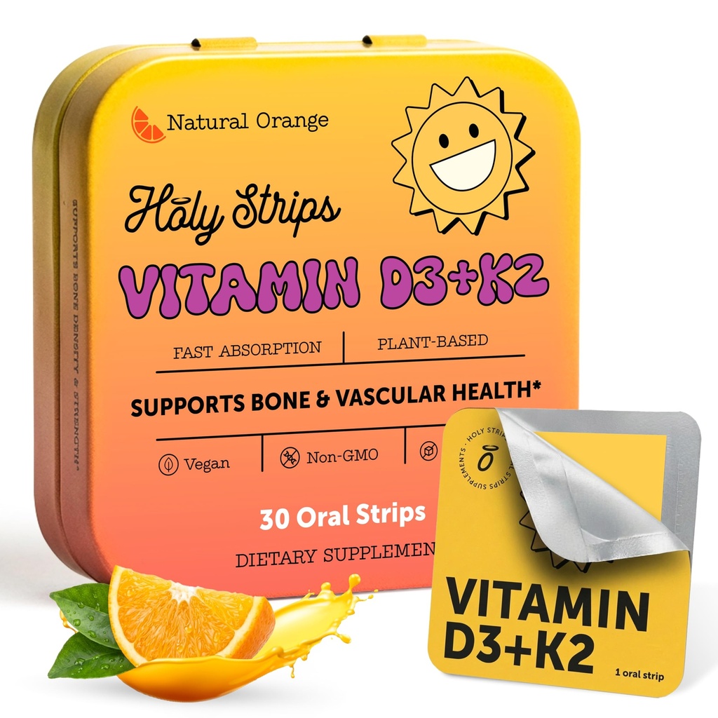 Vitamin D3 K2 dodatek 5000 i.e. - hitro absorbirajoči peroralni trakovi za zdravje kosti in srca - vitamin D K2 na rastlinski osnovi Formula - D3K2 - visokopotezni vitamin D3 con K2- Non GSO - brez sladkorja (30 števk)