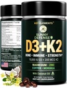 KLJUČNI ELEMENTI D3 K2 Vitamin 10.000 i.e. z magnezijevim glicinatom 350 mg, cinkom in moringo - podpora za kosti in imunski sistem - Vitamin D s K2 MK-7 200mcg - Ne-GMO, Gluten-free softgels