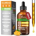 Vitamin D3 K2 Kapljice, D3 20000 i.e. & K2 kot MK-7 400mcg z magnezijem, kalcij, cink in omega 3 za imuno*, razpoloženje*, kosti* zdravje, oranžna aroma Vitamin D tekoče kapljice dodatek 1 steklenica/2 Ounce
