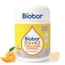 Biobor Vitamin D3 K2 Gumiji s kalcijom, 2000 i.e. D3 & 200 μg K2(MK-7) & 200 mg Kalcij, brez dodanega sladkorja, podpira zdravje zdravih kosti in imunskega zdravja, brez glutena, brez GSO, rumenega breskve, 60