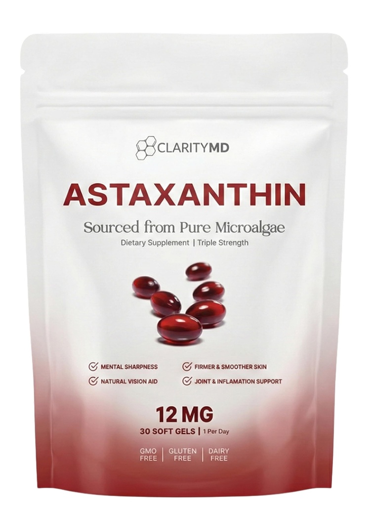 Astaksantin 12mg Antioksidanti Dopolnilo – Naravni mikroalge Vir – Lipid-Based Softgel za izboljšano absorpcijo – Kognitivno, Vision & Skupna podpora – 30 Softgels (Pack od 1)