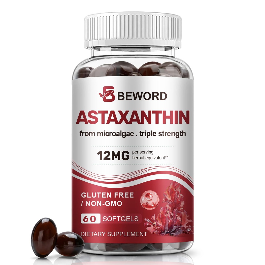 BEWORD Astaksantin 12mg z MCT oljem, 60/120 Softgels 2-mesečna dobava 