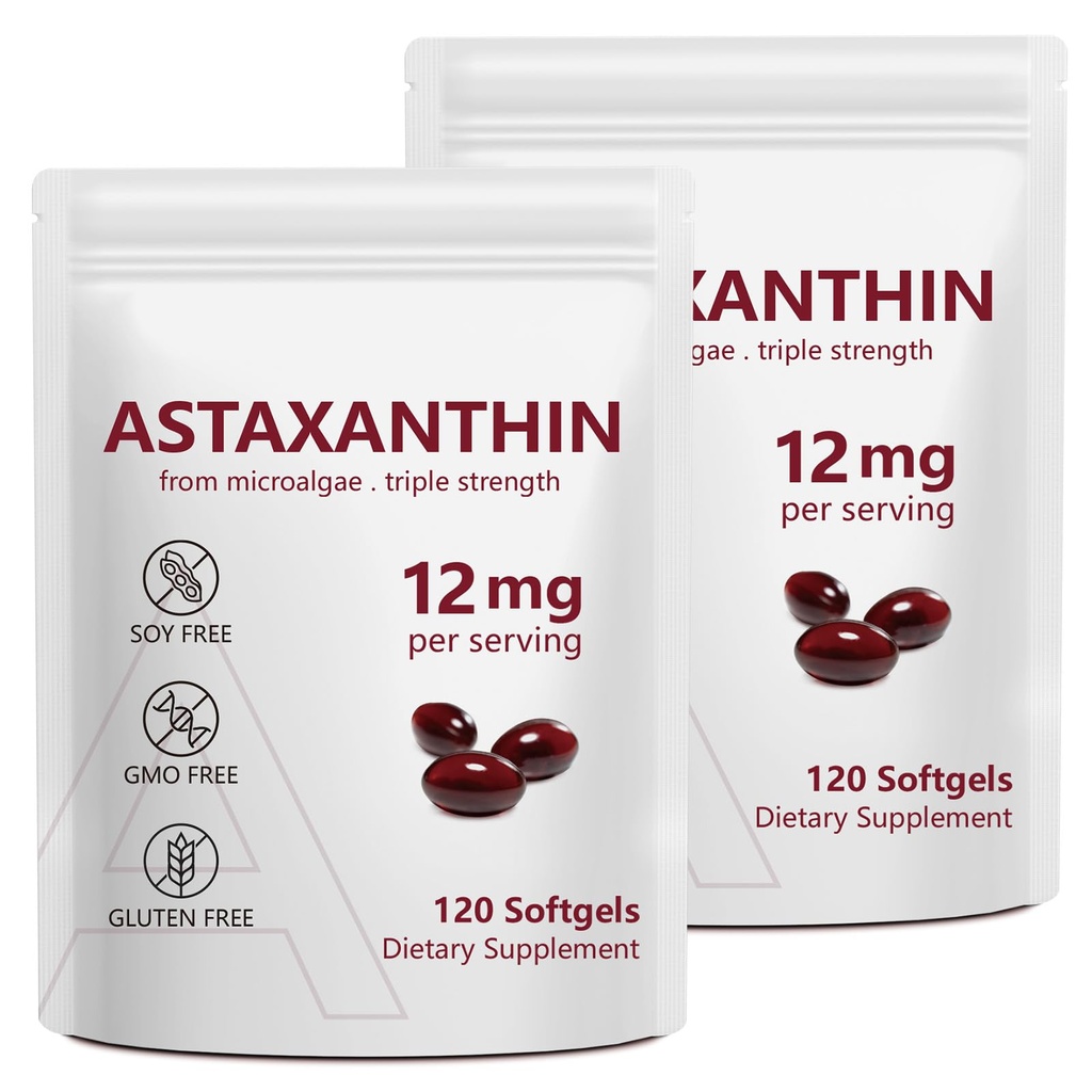2 Pakiranje Astaksantin 12mg, Premium Astaksantin Antioksidant dopolnila z antioksidantno aktivnostjo, Podpira oči, Imunsko, zdravje kože, Notranji kroženje