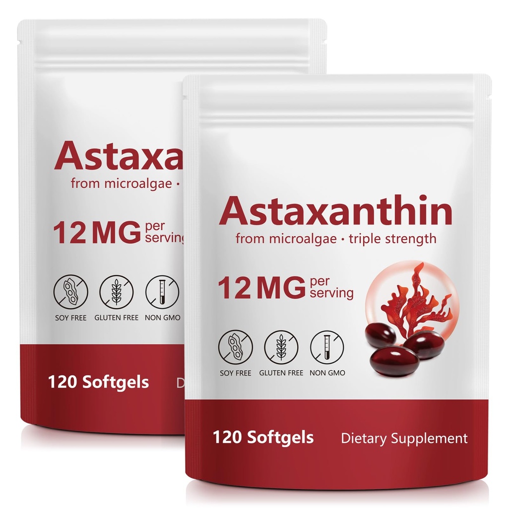ITSDAWN Astaksantin 12mg 2 Pack, Antioksidant dopolnilo za oči, podpora koži, naravni mikroalge vir, 240 Softgels