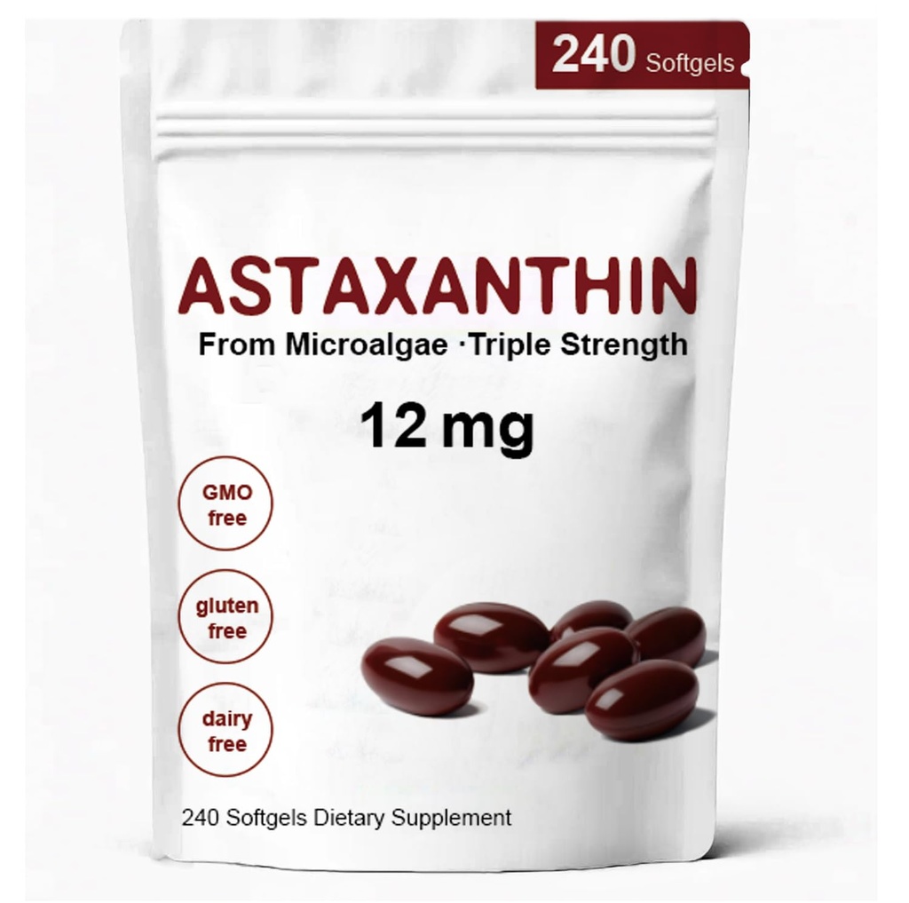 Astaksantin 12mg, Premium Astaksantin Antioksidant dopolnila z antioksidantno aktivnostjo, Podpira oči, imunski, zdravje kože, notranji kroženje-240 Mehčalci