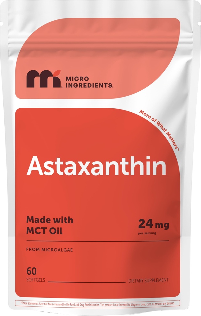 Mikro Sestavine Astaksantin 24mg z MCT oljem, 60 Softgels, 2 Mesec dobava 