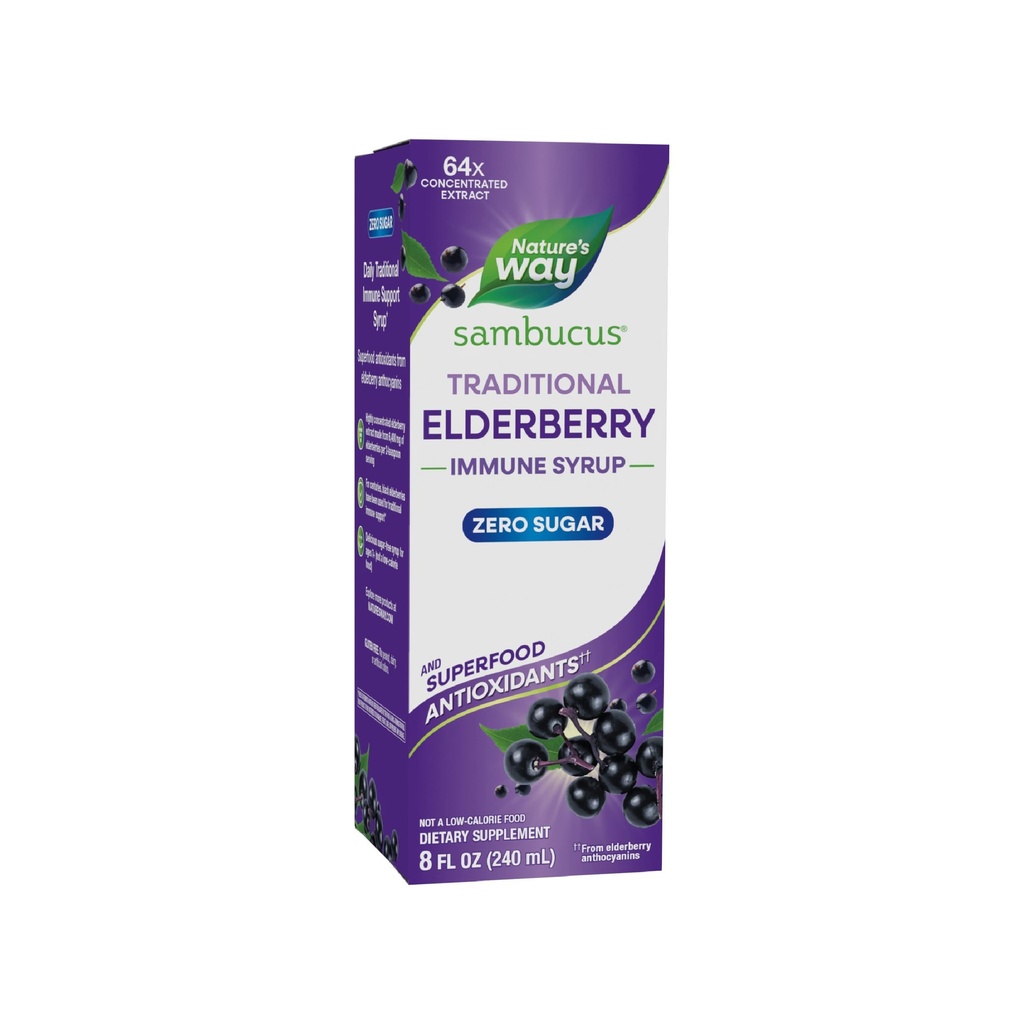 Naravne poti Sambucus nič sladkor Tradicionalni Imunski Sirup, Zelo koncentrirani izvleček črnega jagodičja, Tradicionalna Imunska podpora*, Brez sladkorja, Berry Flavored, 8 Fl Oz (Packating May Vary)
