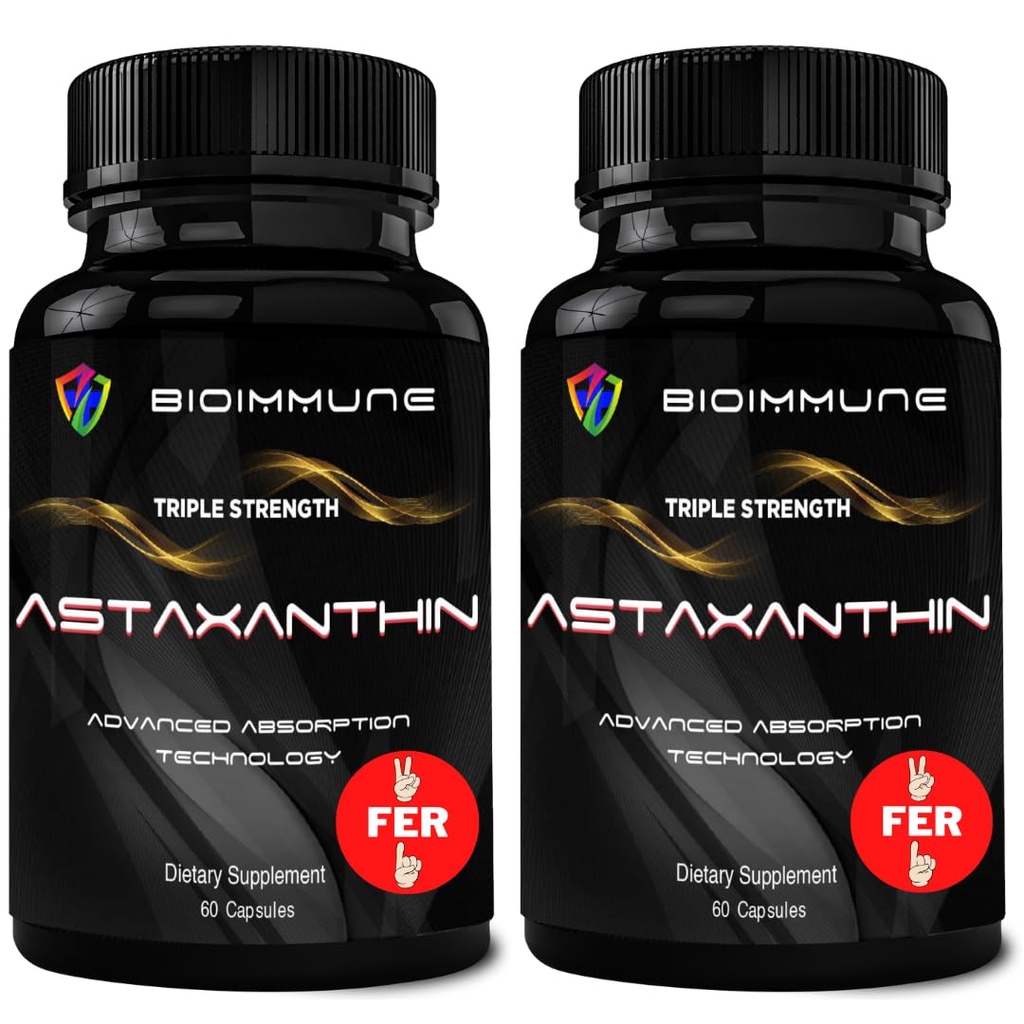 BioImmune 2 Pack Triple Jakost AstaQuilTM Astaxantin 12mg Izboljšana absorpcija, 120 Softgels w/Organic Coconut Oil. Močen antioksidant za oči, skupno in zdravje srca