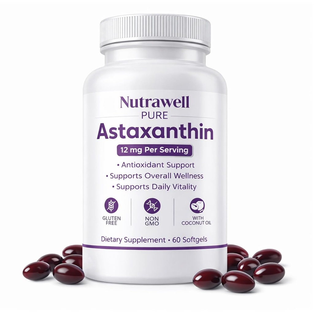 IRMI Nutrawell Astaksantin 12 mg Softgels, Premium Natural Astaksantin 
