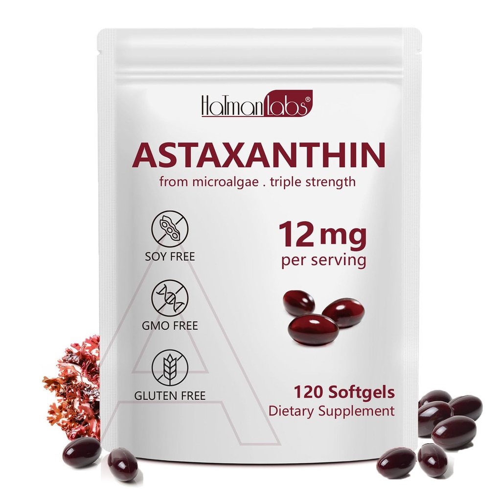 Daiasns Astaksantin 12mg, Astaksantin Antioksidant dopolnila podpira oči, skupno, notranje cirkulacijo in zdravje kože - Non-GMO,120 Softgels - 4 Mesec dobave