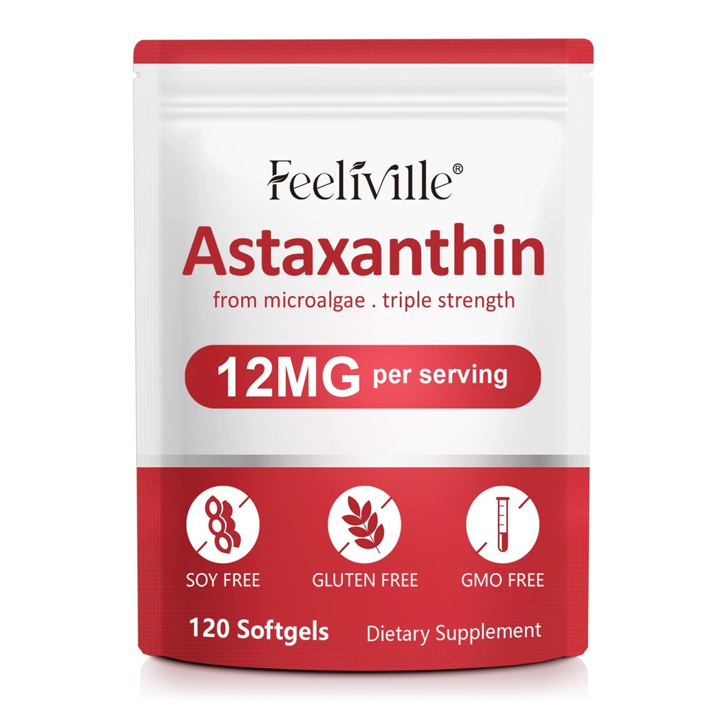Premium Astaksantin Dopolnila 12mg 120 Softgels, Astaksantin Antioksidant Dodatek za oči, kožo, Skupni, Možgani, Sveže mikroalge Vir za zdravje srca in imunskega sistema