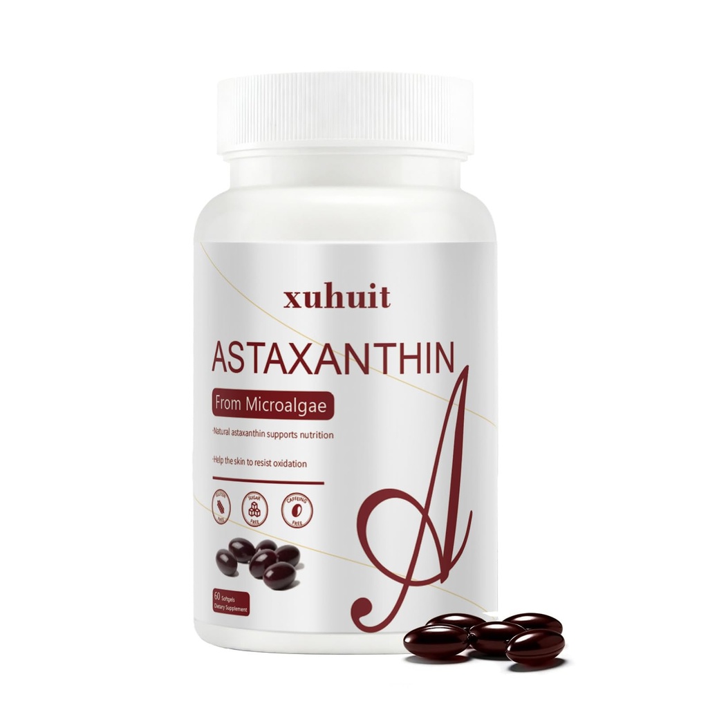 Astaksantin 12mg 60 Softgels, Naravni antioksidant dodatek iz mikroalge, Non-GMO, Soy Free, Podpira zdravje kože, Enostavno za pogoltniti softgels, 2 Mesec dobave (1)