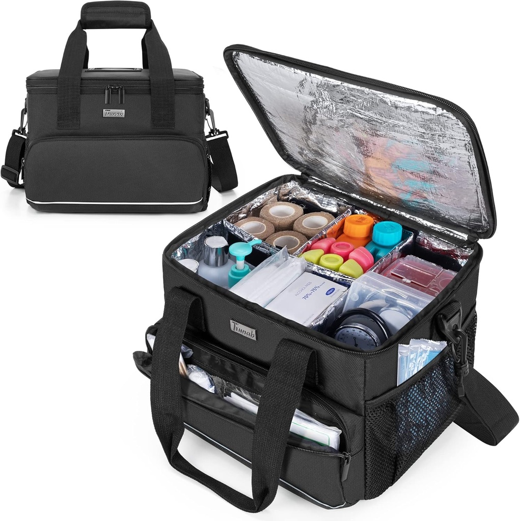 Trunab Isolated Medical Bag z nastavljivimi deli, Medicina Priskrbi vodoodporno Bag za dom, potovanja, Camping, Prazna Bag - Patented Design, Black