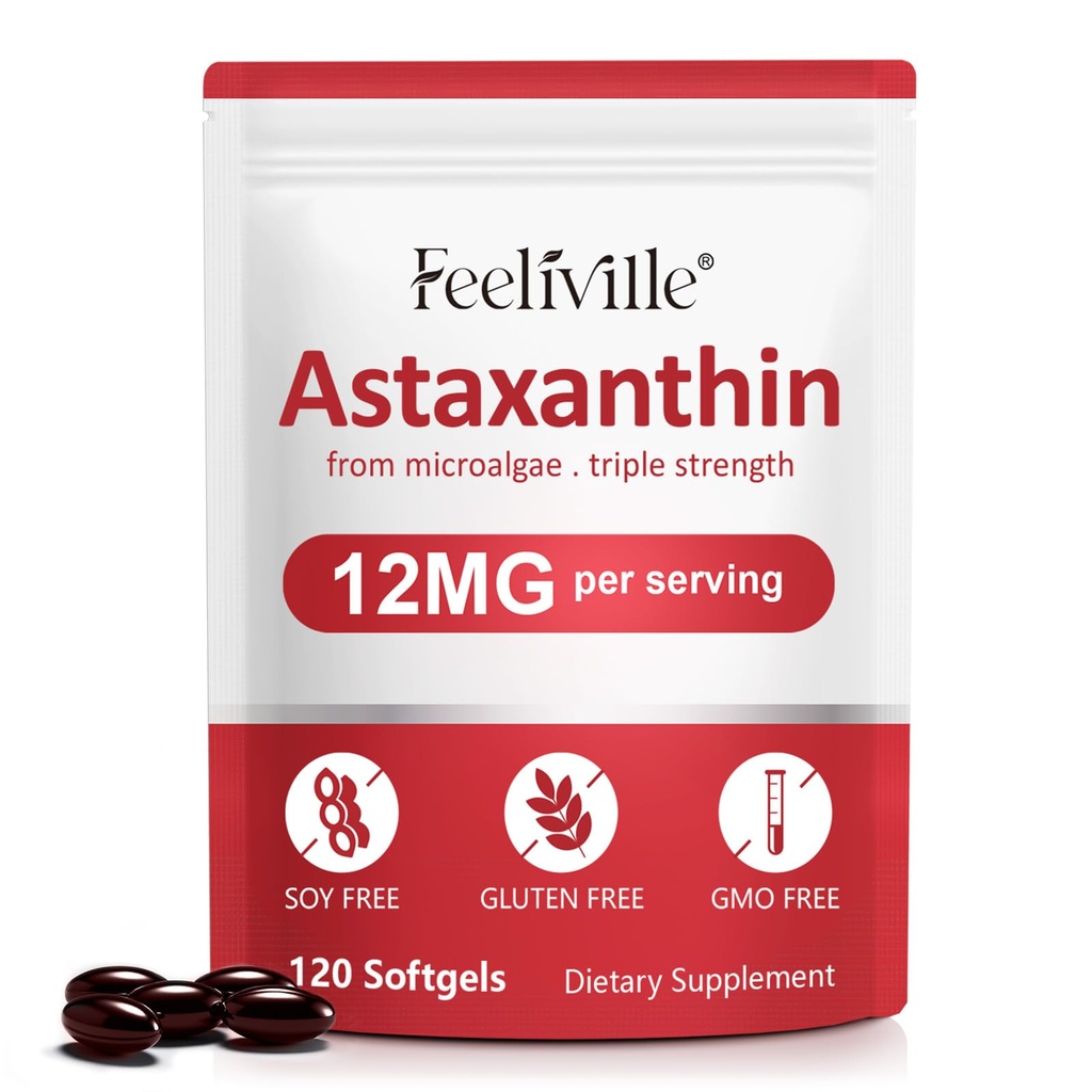 Astaksantin dopolnila, Astaksantin 12mg, 120 Softgels Antioksidant Astaksantin dopolnilo za oči, kožo, sklepov in imunskega zdravja, podpira notranje kroženje in zdravje srca, ne- GMO & brez gluten