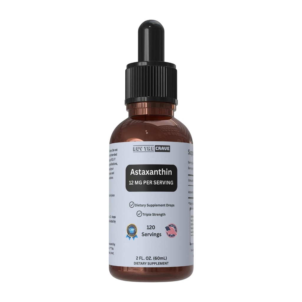 Astaksantin Tekoče kapljice Infundirane s hladno stisnjeno ekstra Deviško oljčno olje – 12mg na Serving – Naravni antioksidant Podpora – 2 fl oz Kapalko steklenica – Vegan, Non-GMO