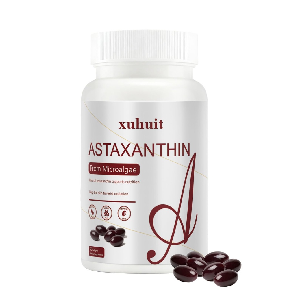 Astaksantin 12mg Softgels, 120 Štetje za 4 Mesec dobave, Naravni antioksidant dodatek iz Algae,Soy brezplačno, enostaven za pogoltniti (01)