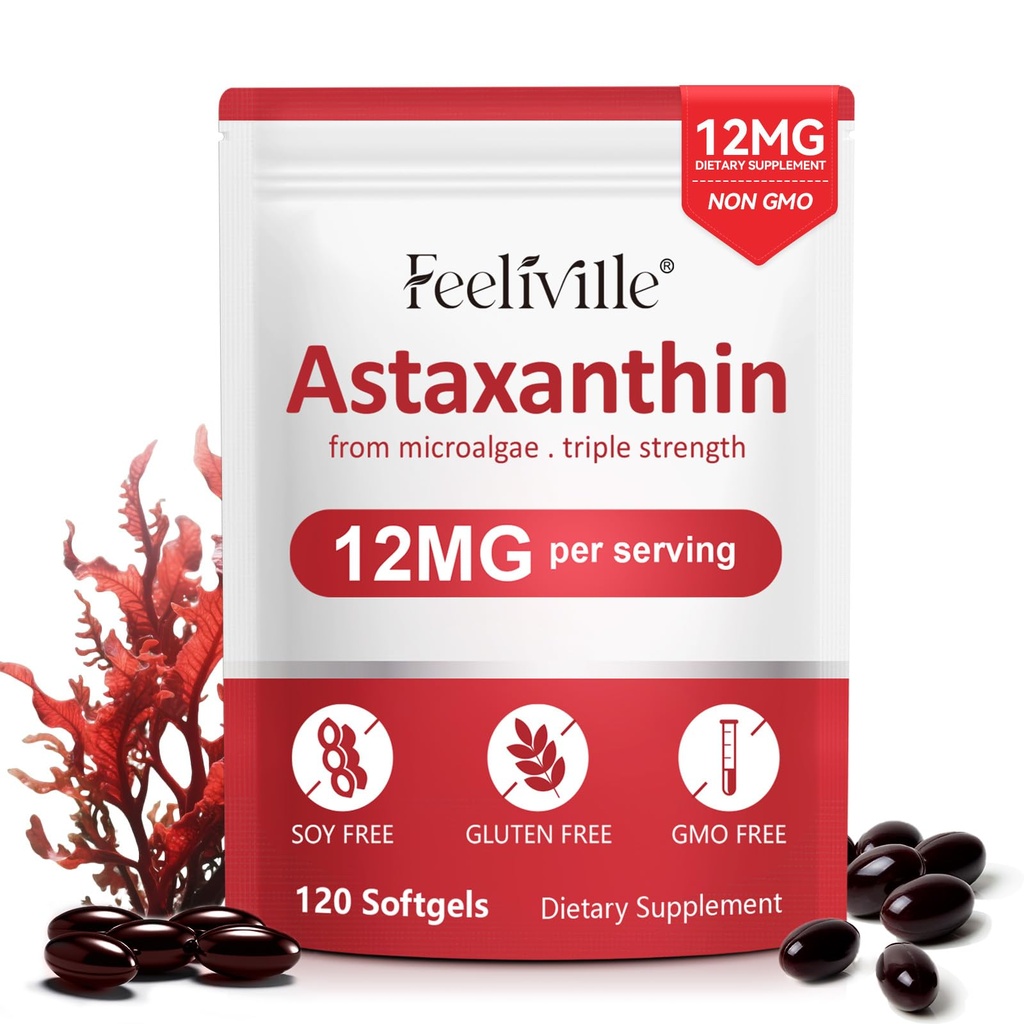 ABOUME Astaksantin dopolnila, Astaksantin 12mg, svež vir mikroalg, Podpira oči, Imunsko, zdravje kože, Notranja cirkulacija 