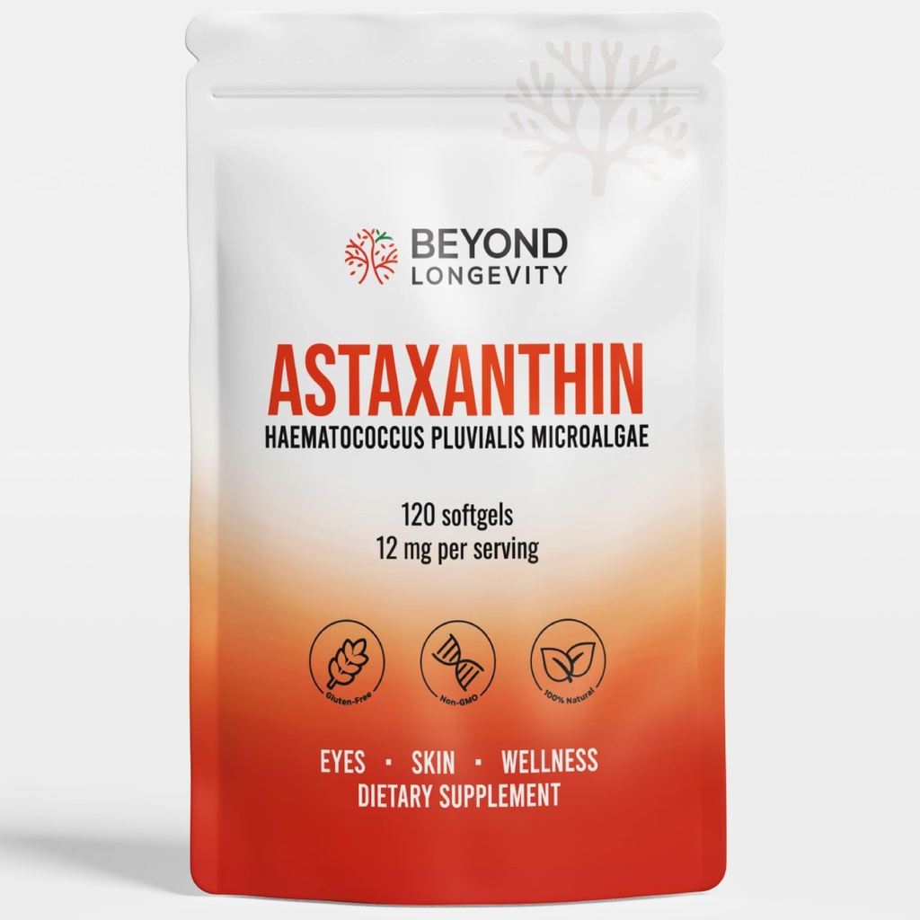 Astaksantin 12mg - Antioksidant dodatek iz mikroalge, 120 Mehkužci za oči, kožo in wellness podporo
