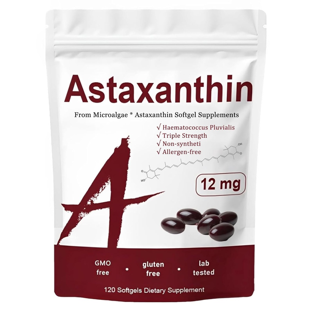 Astaksantin 12mg, Triple Jakost kože Vitamini za ženske z antioksidantno aktivnostjo,Podpora Imunska, koža, oko in skupno zdravje,Pospeševanje notranje cirkulacije, Chocolate Flavor,120 Servisi