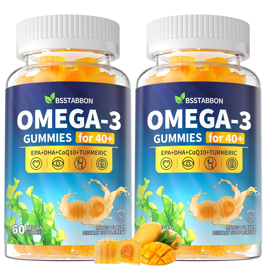 Omega-3 Gumies dodatek za odrasle 40+: 1280mg Vegan Omega3 Maščobne kisline DHA EPA z vitaminom D3 K2 Cinkov kurkuma za splošno zdravstveno podporo - ribje olje alternativa za ženske (120Count)