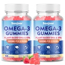2 Pack Vegan Omega-3 Gumies1000mg za odrasle - sladkor brez dodatka z 400mg DHA & 600mg EPA, vitamini A, C, E in cink - 120 Število