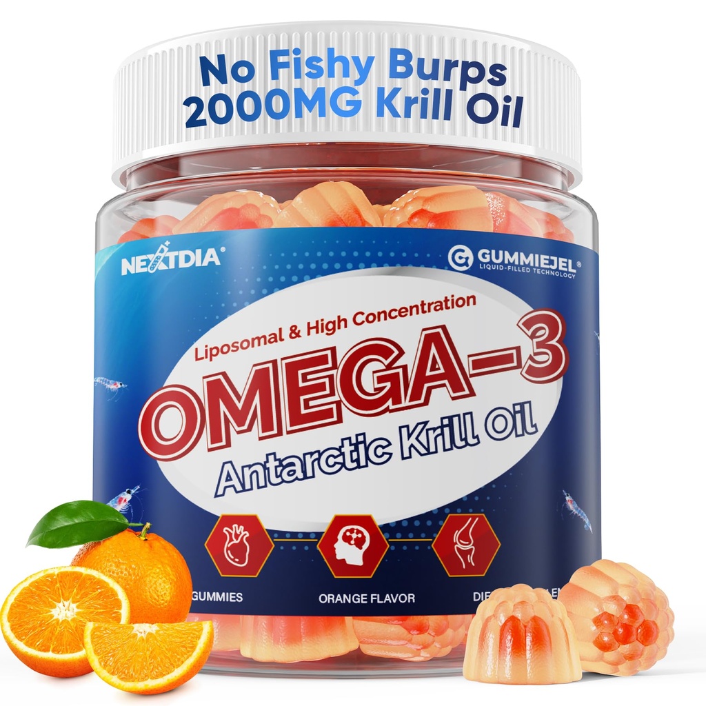 Liposomsko antarktično olje krila Omega 3 Gumies 2000mg - celična raven Absorpcija Omega-3 z EPA, DHA & Astaksantin - Antioksidant in podpora možganov - ribje olje dopolnila Alternative - 60 Count