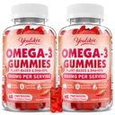2 Pack Vegan Omega-3 Gumies 1000mg, Omega 3 Ribje olje Alternativna za odrasle, Rastlinski osnovi DHA 460mg in EPA 230mg w/vitamin A, C, E, Jagodna aroma, 120 Število