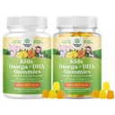 Mešanica Omega DHA Gumijev za otroke - Maščobne kisline Omega 3 6 9 z vitaminom C za možgane, imuniteto in vizijo - Hranilna DHA za zdravo živčevje in fokus podporo - Vegetarian & Gluten Free