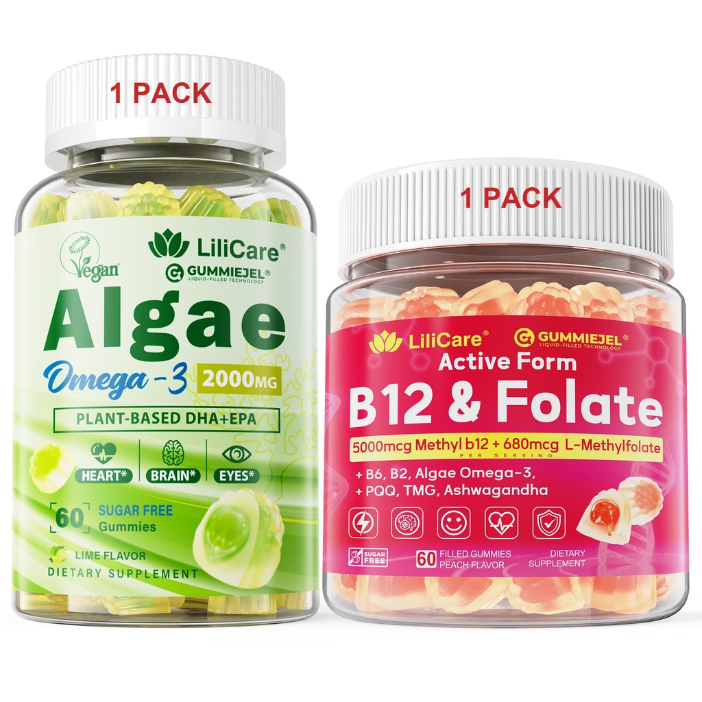 Paket: Algae Omega 3 Gumies 1 pakiranje in metil B12 + L-metilfolate Gumies 1 pakiranje