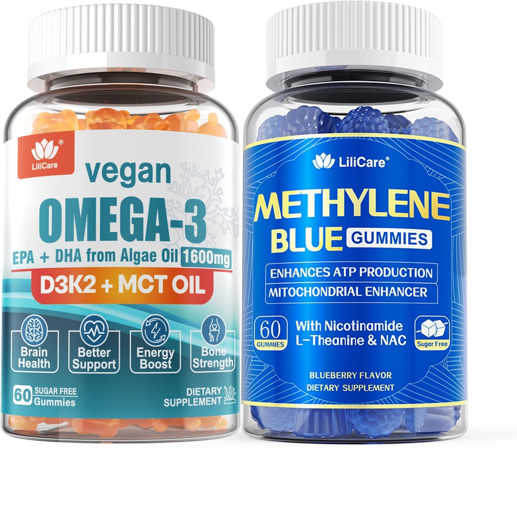 Vegan Omega 3 Gummies 1280mg + Metilen modri gumiji za ljudi